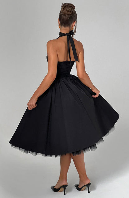 Lace Embroidery Cressida Midi Dress - Black