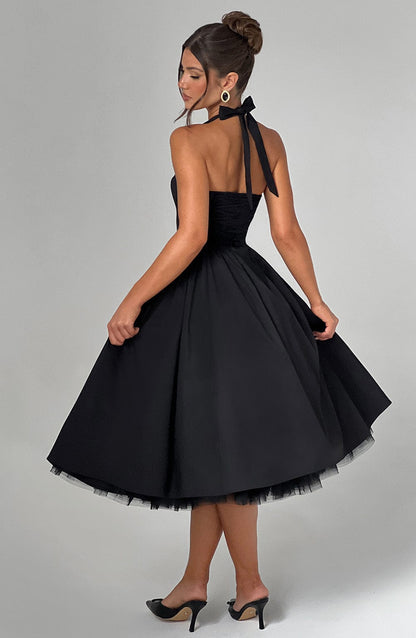 Lace Embroidery Cressida Midi Dress - Black