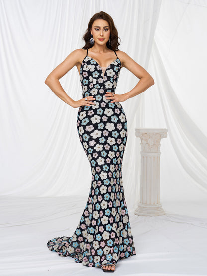 Spaghetti Straps Mermaid Sequin Maxi Dress