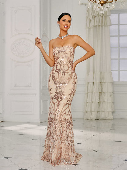 Strapless Mermaid Sequin Maxi Dress