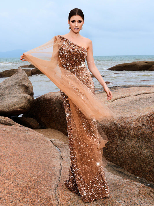 One Shoulder Maxi Sequin Dress