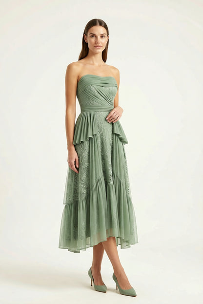 Sea-Glass Green Strapless Midi Dress sea-glass green matte crepe, compact viscose or washed satin with low shine Midi Dress - product view 2
