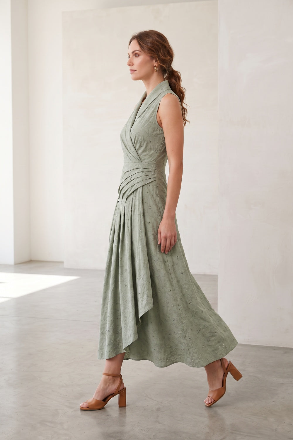 French Riviera matte crepe Midi Dress for urban workday sea-glass green matte crepe, compact viscose or washed satin with low shine Midi Dress - product view 3