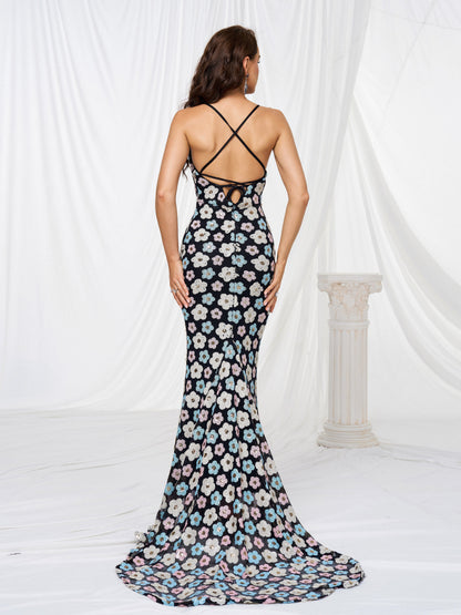 Spaghetti Straps Mermaid Sequin Maxi Dress