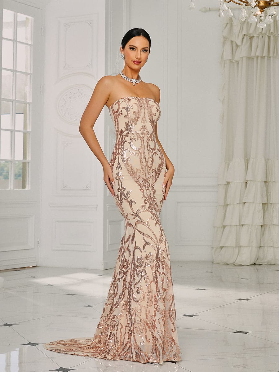 Strapless Mermaid Sequin Maxi Dress