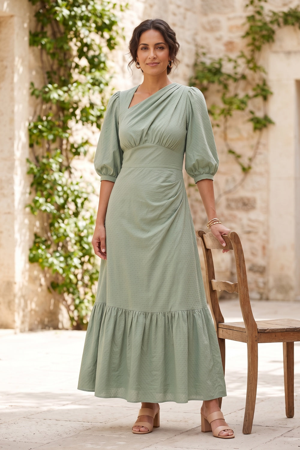 Italian Garden premium compact jersey or fluid Tencel blend Midi Dress for creative office clay red premium compact jersey or fluid Tencel blend Midi Dress - product view 5