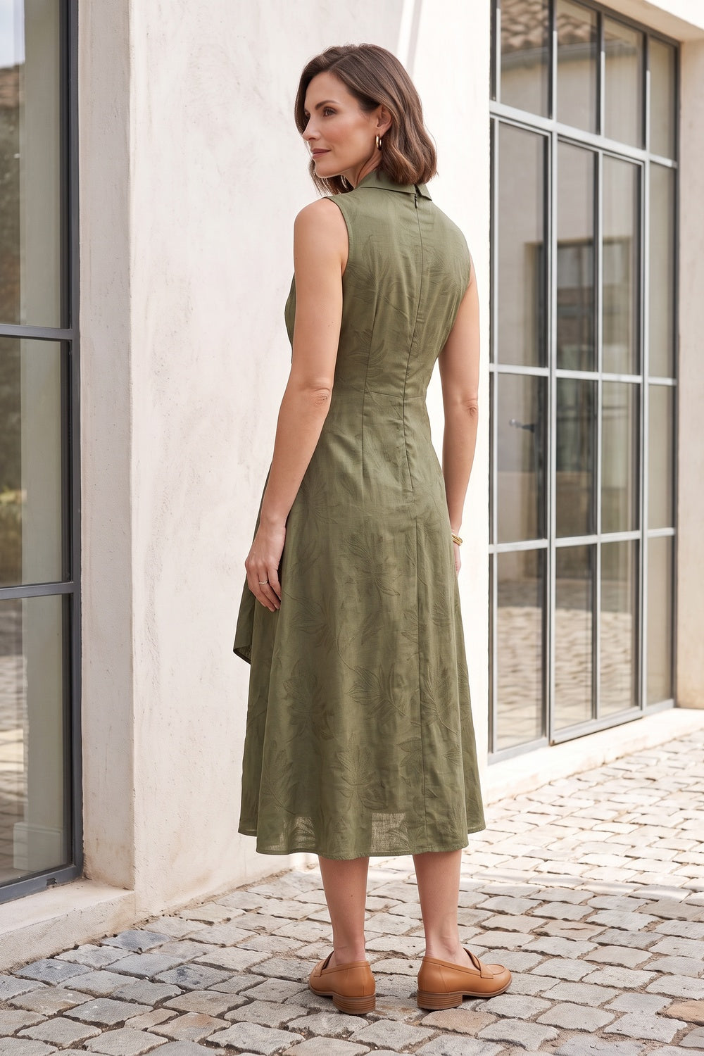 French Riviera matte crepe Midi Dress for urban workday sea-glass green matte crepe, compact viscose or washed satin with low shine Midi Dress - product view 4