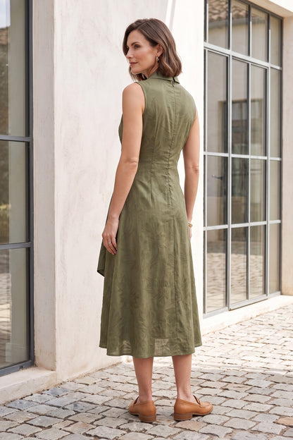 French Riviera matte crepe Midi Dress for urban workday sea-glass green matte crepe, compact viscose or washed satin with low shine Midi Dress - product view 4