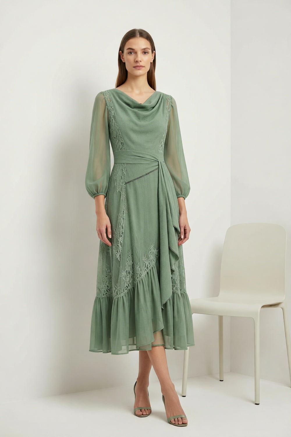 Italian Garden premium compact jersey or fluid Tencel blend Midi Dress for creative office clay red premium compact jersey or fluid Tencel blend Midi Dress - product view 5
