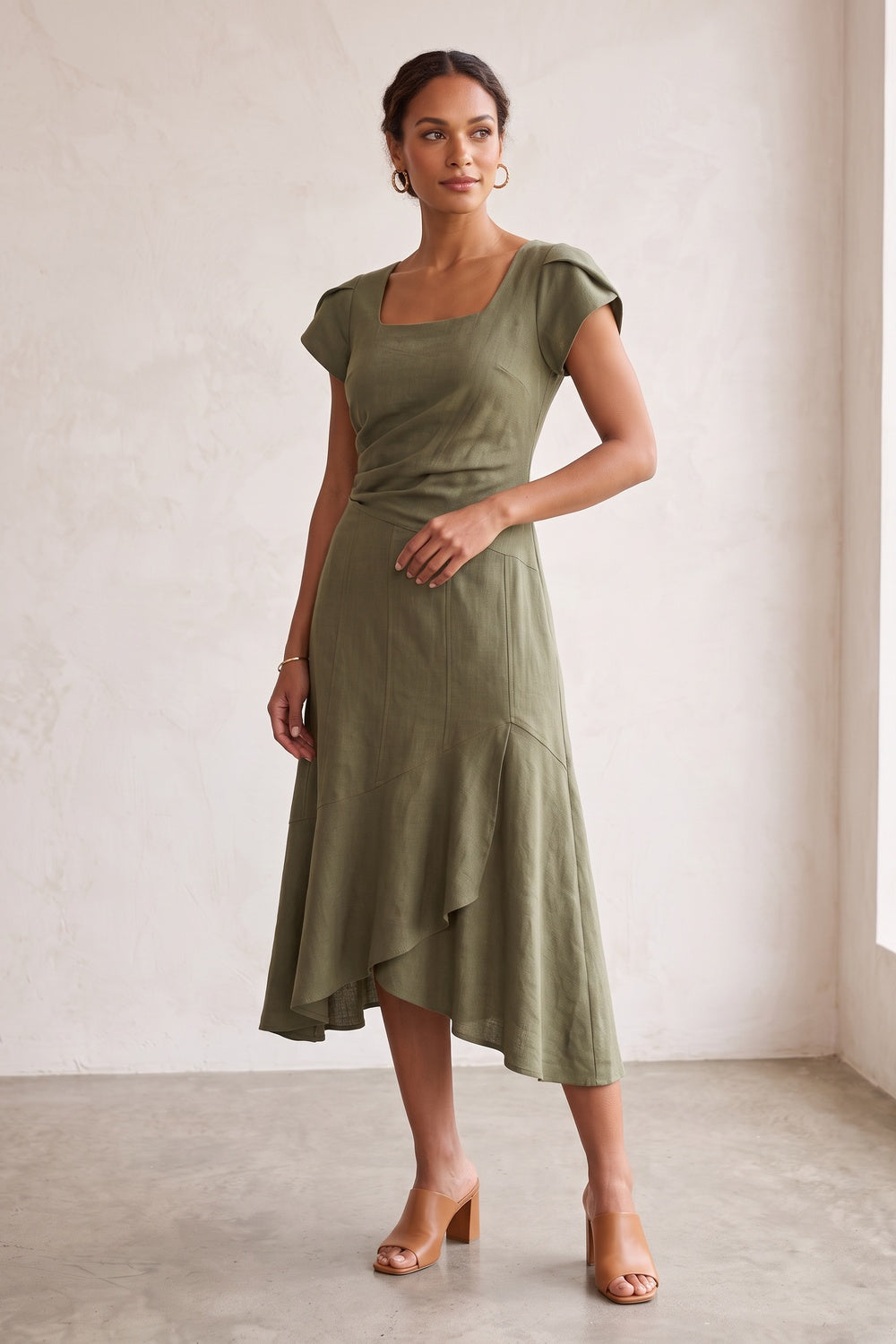Scandinavian Minimal linen-viscose Midi Skirt for summer dinner plum linen-viscose, cotton poplin or washed silk blend Midi Skirt - product view 2