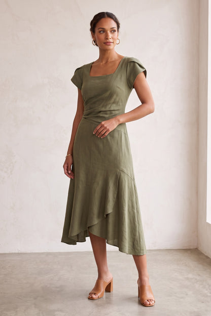 Scandinavian Minimal linen-viscose Midi Skirt for summer dinner plum linen-viscose, cotton poplin or washed silk blend Midi Skirt - product view 2