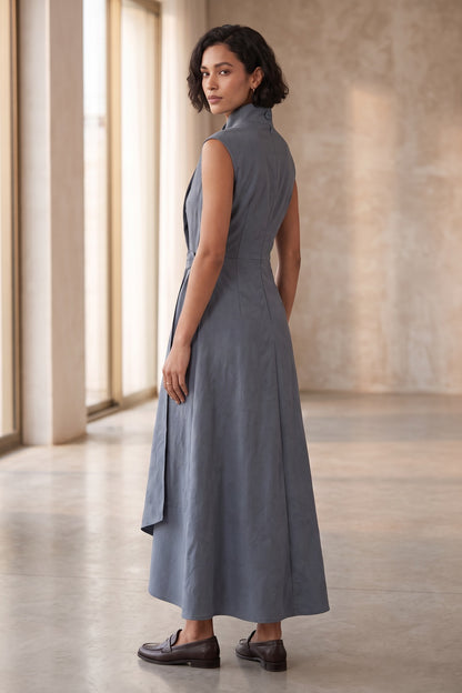 French Riviera matte crepe Midi Dress for urban workday sea-glass green matte crepe, compact viscose or washed satin with low shine Midi Dress - product view 4