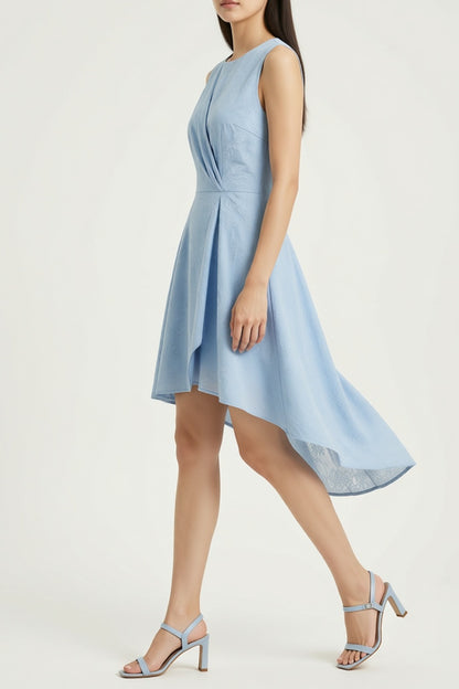 Light Blue Floral Embroidery Midi Dress sea-glass green matte crepe, compact viscose or washed satin with low shine Midi Dress - product view 3