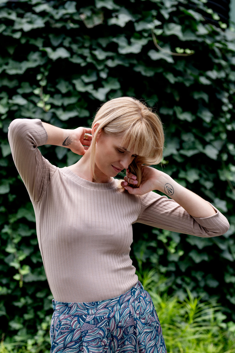 Echo cotton ribbed blouse with 3/4 sleeves – mocha