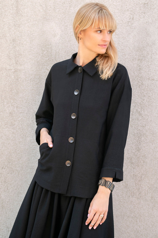 Echo viscose shirt with pockets – black