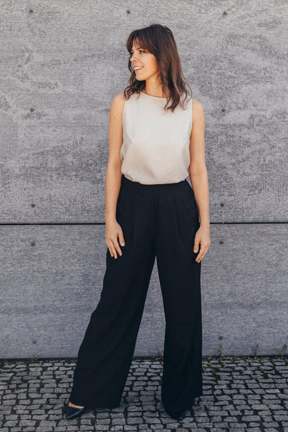 Echo Viscose Wide Leg Trousers – Black