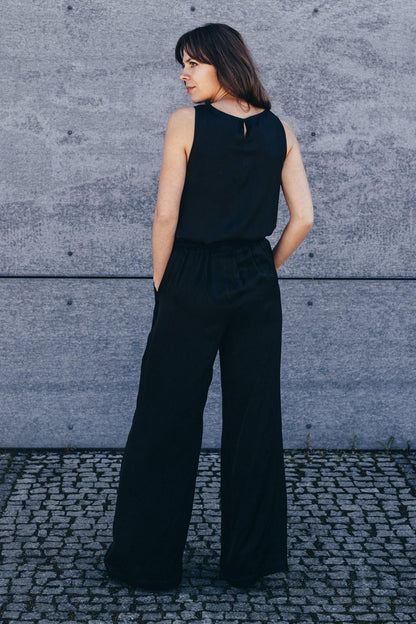 Echo Viscose Satin Wide Leg Trousers – Black