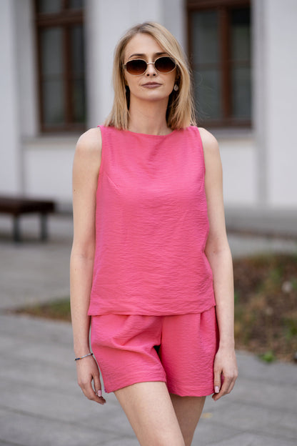 Echo viscose shorts set with pockets - raspberry