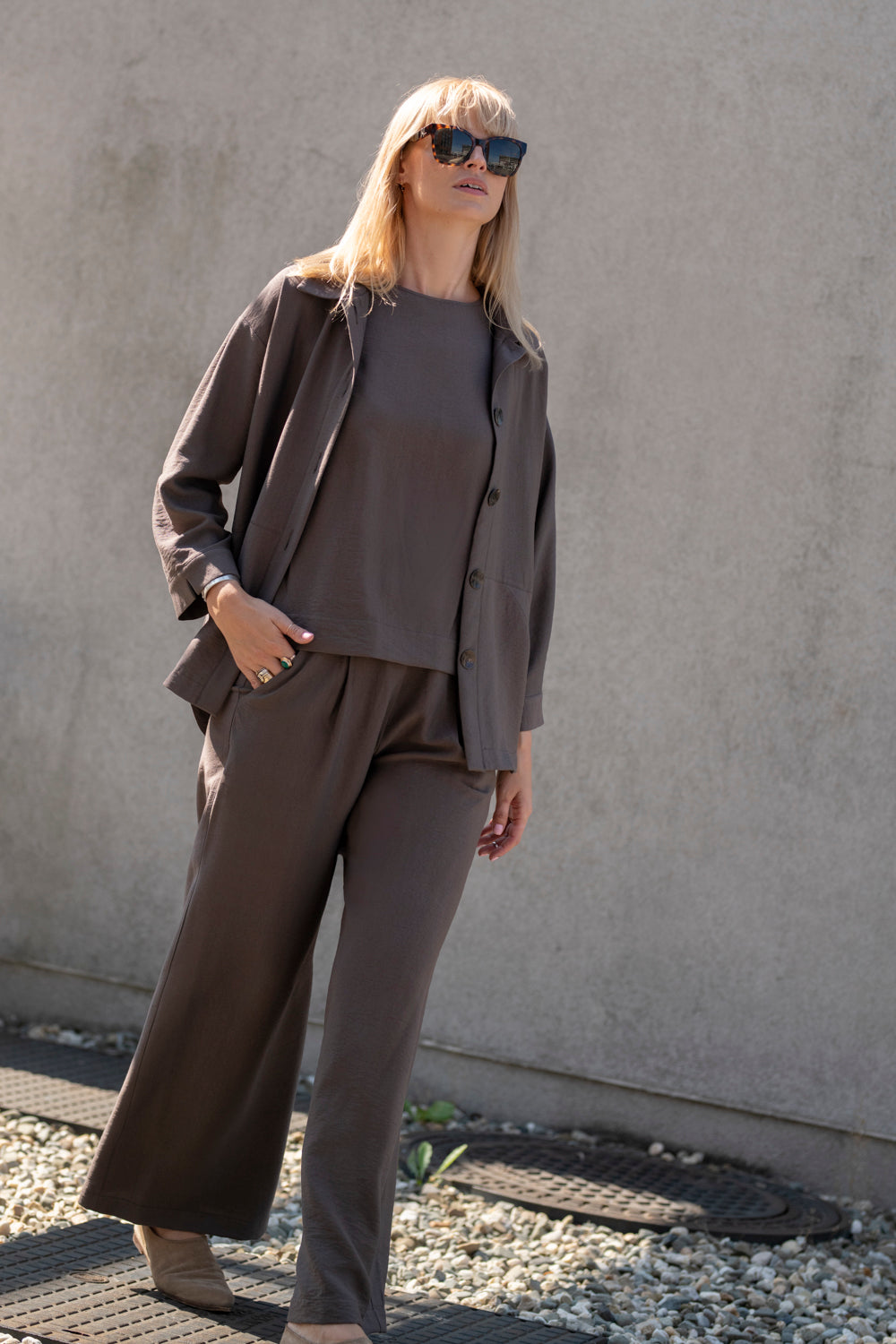 Echo viscose shirt with pockets – cocoa