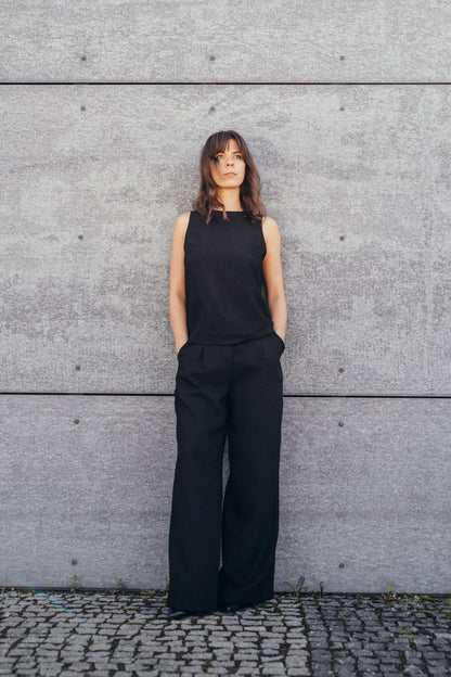 Echo Viscose Wide Leg Trousers – Black