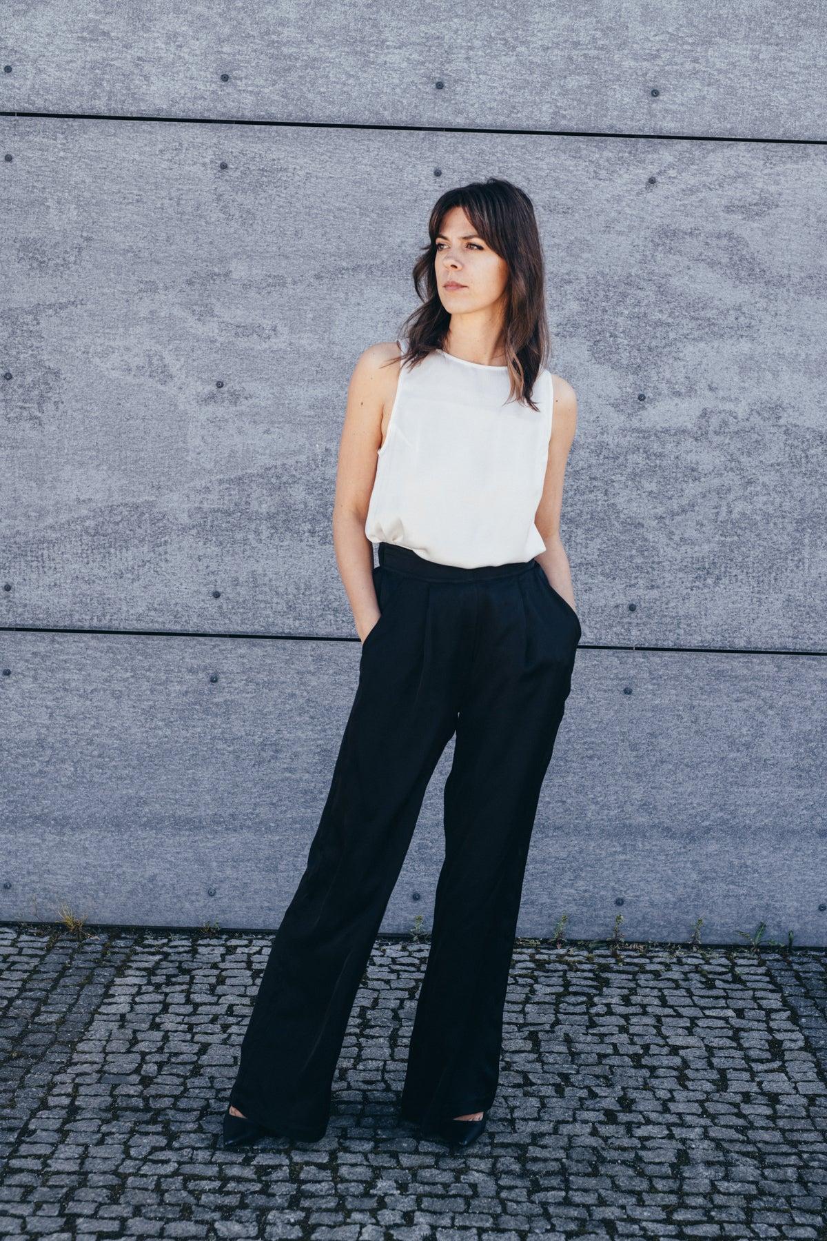 Echo Viscose Satin Wide Leg Trousers – Black