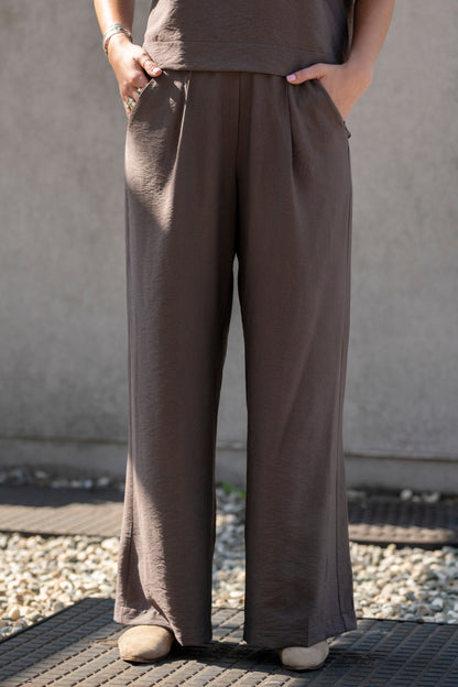 Echo viscose wide leg trousers – cocoa