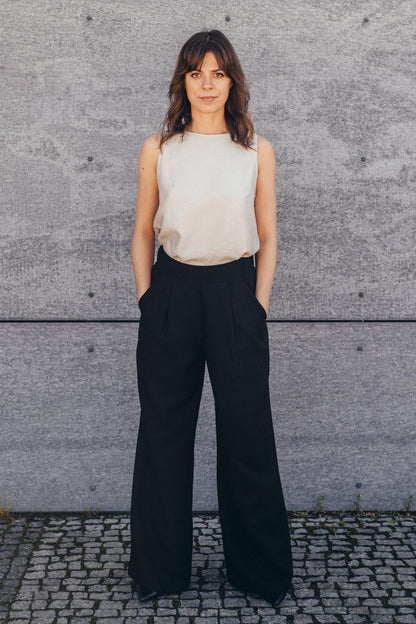 Echo Viscose Wide Leg Trousers – Black