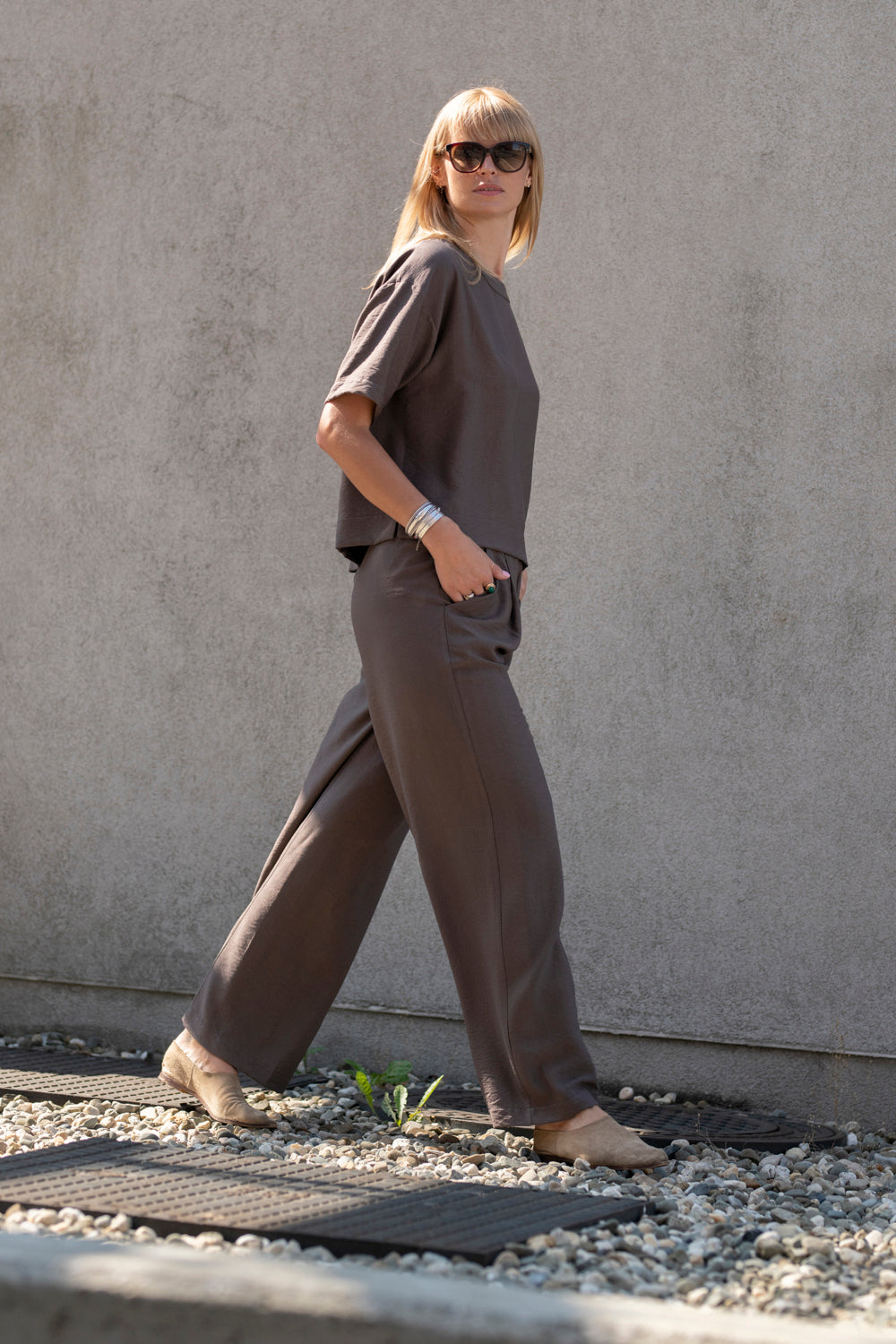 Echo viscose wide leg trousers – cocoa