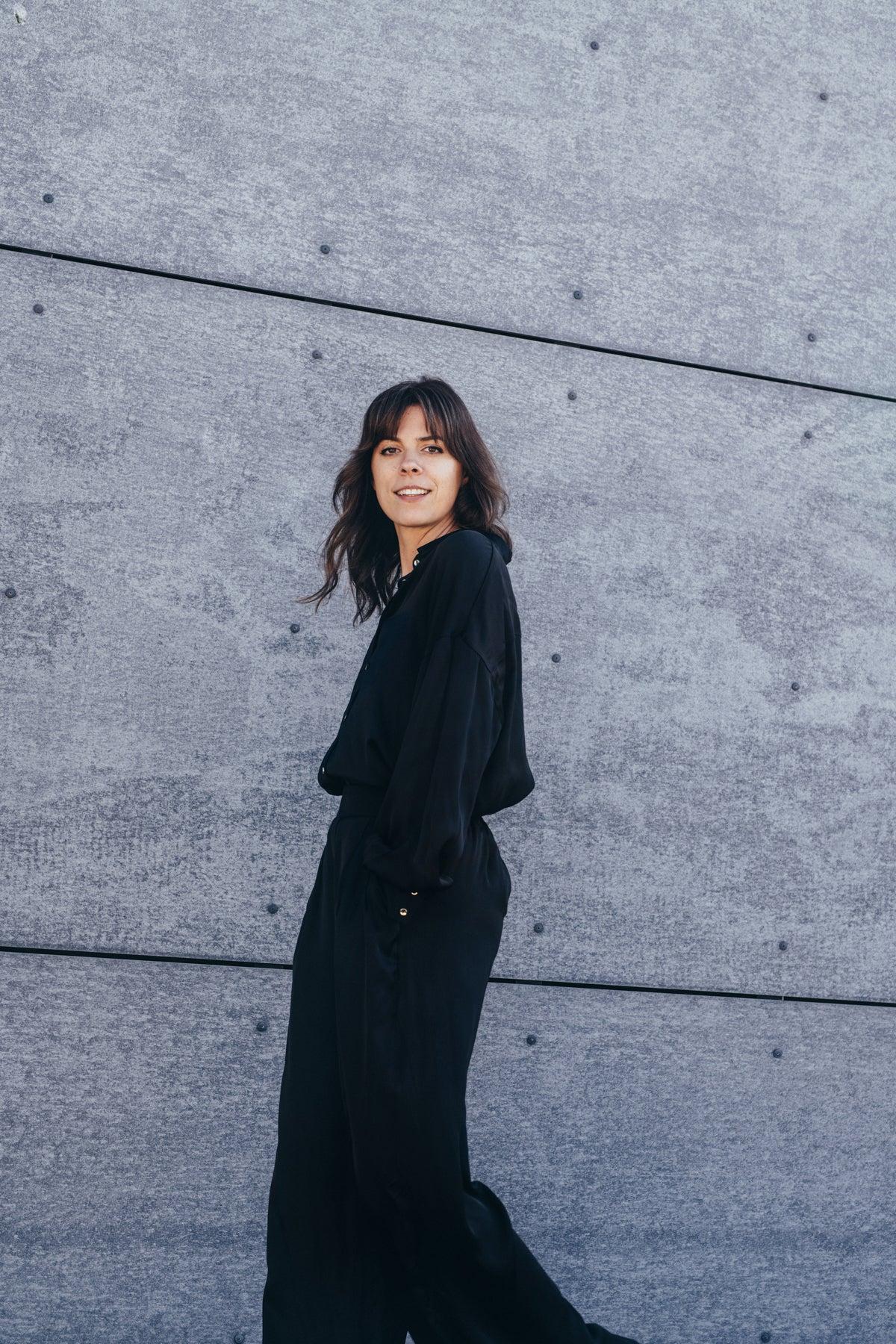 Echo Oversized Viscose Satin Shirt – Black