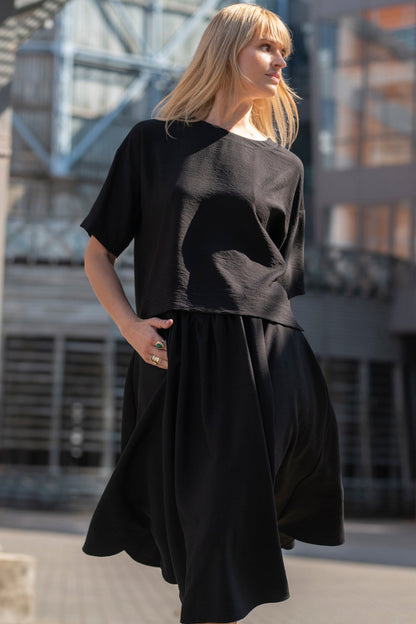 Echo Viscose Midi Skirt with Pockets – Black
