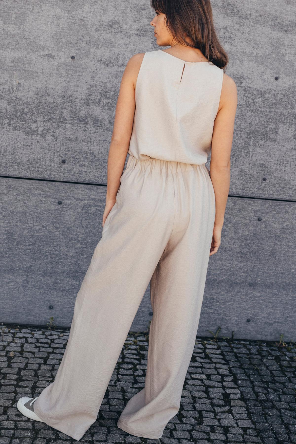 Echo Viscose Wide Leg Trousers – Beige