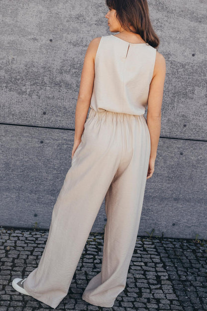 Echo Viscose Wide Leg Trousers – Beige