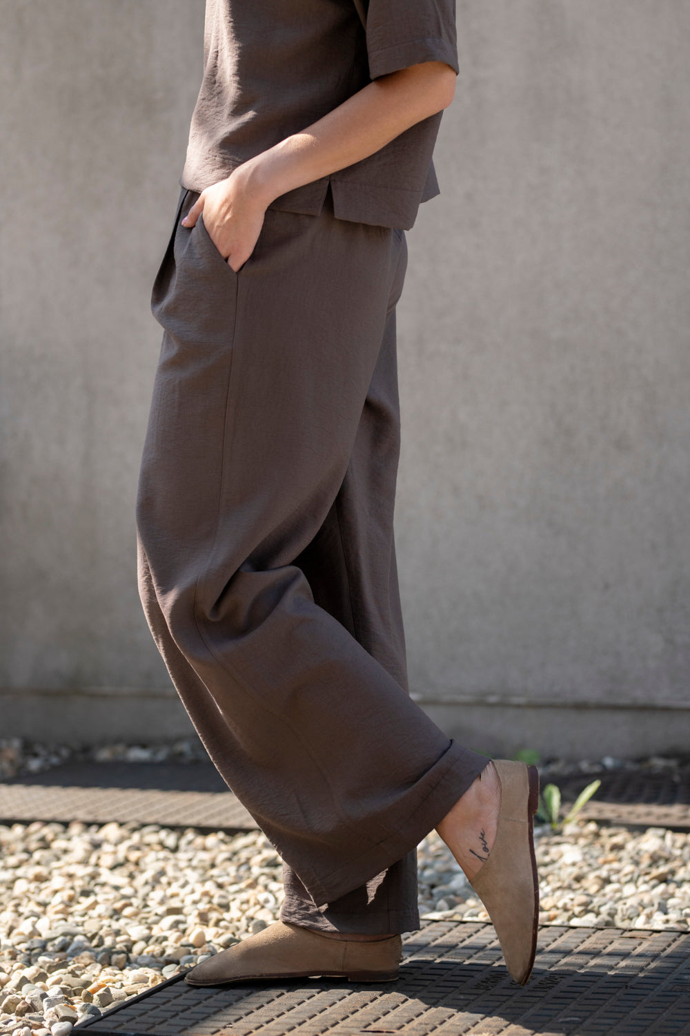 Echo viscose wide leg trousers – cocoa