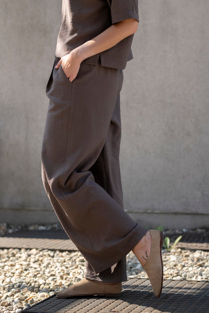 Echo viscose wide leg trousers – cocoa