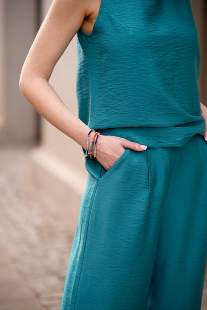 Echo viscose wide-leg trousers set - turquoise
