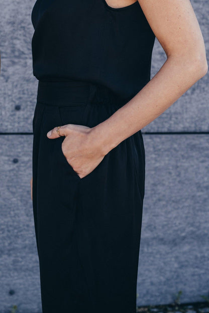 Echo Viscose Satin Wide Leg Trousers – Black