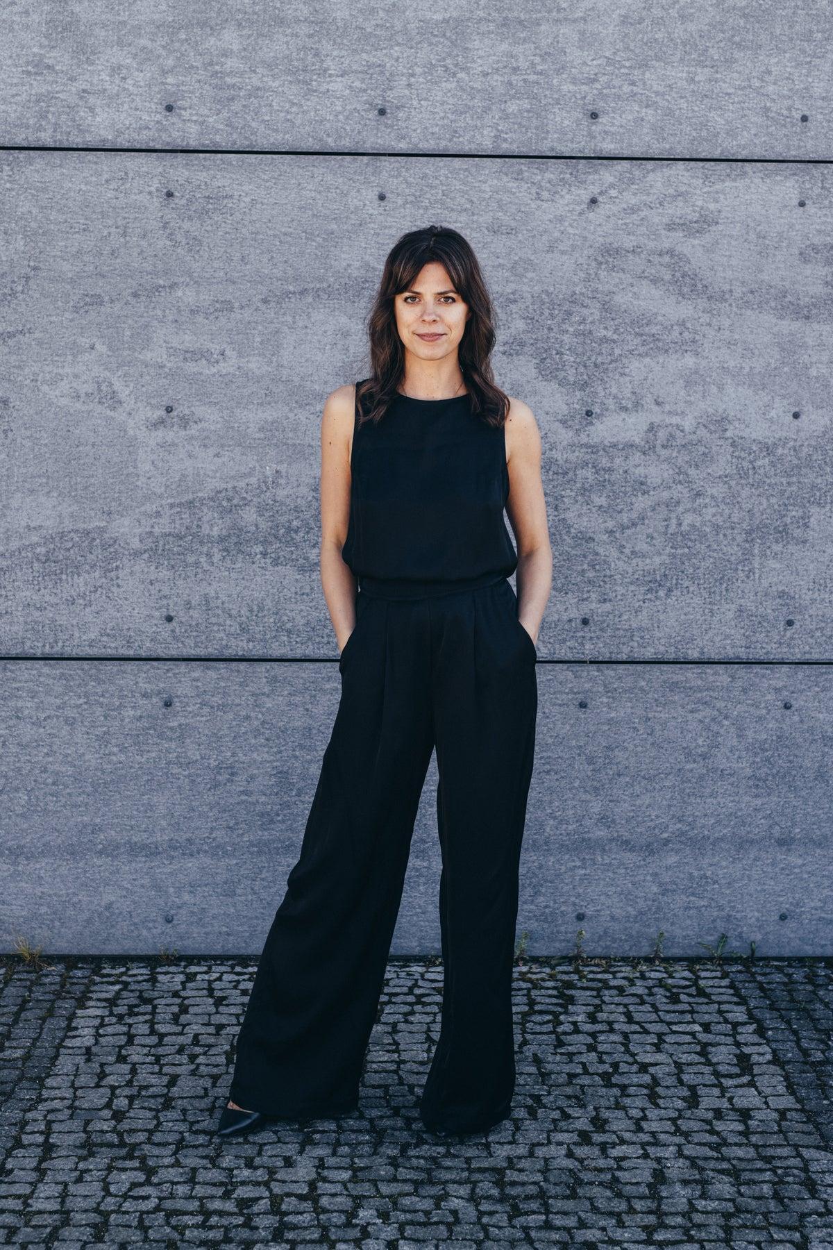 Echo Viscose Satin Wide Leg Trousers – Black