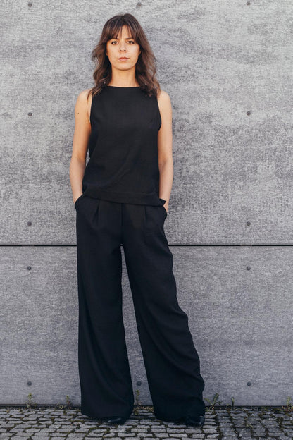 Echo Viscose Wide Leg Trousers – Black