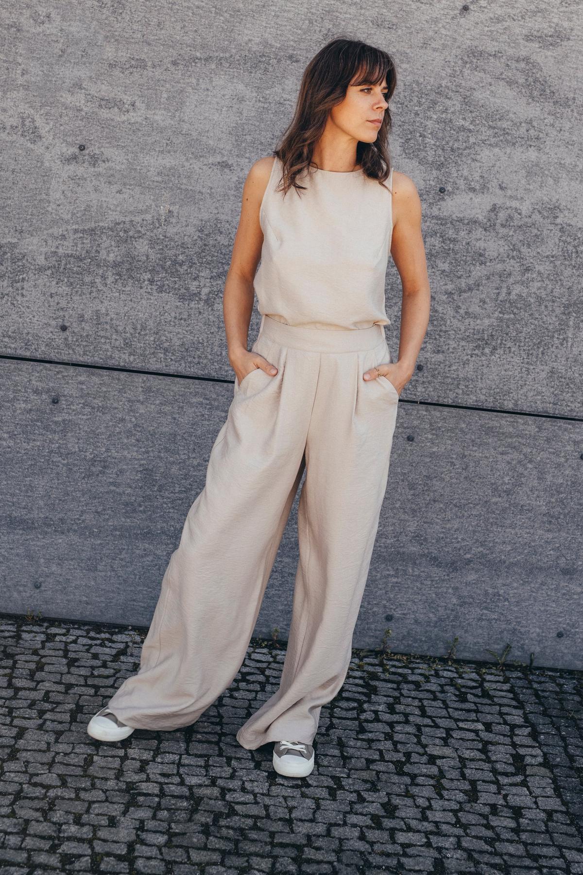 Echo Viscose Wide Leg Trousers – Beige