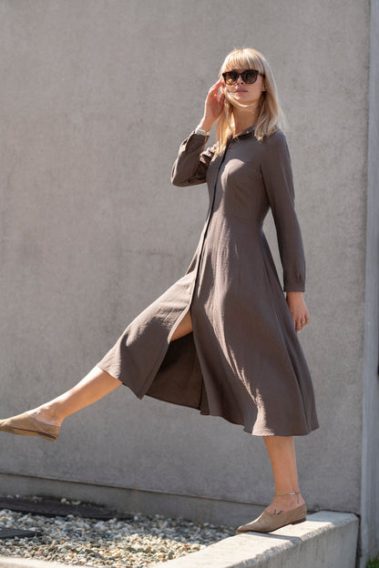 Echo midi dress with belt – cocoa