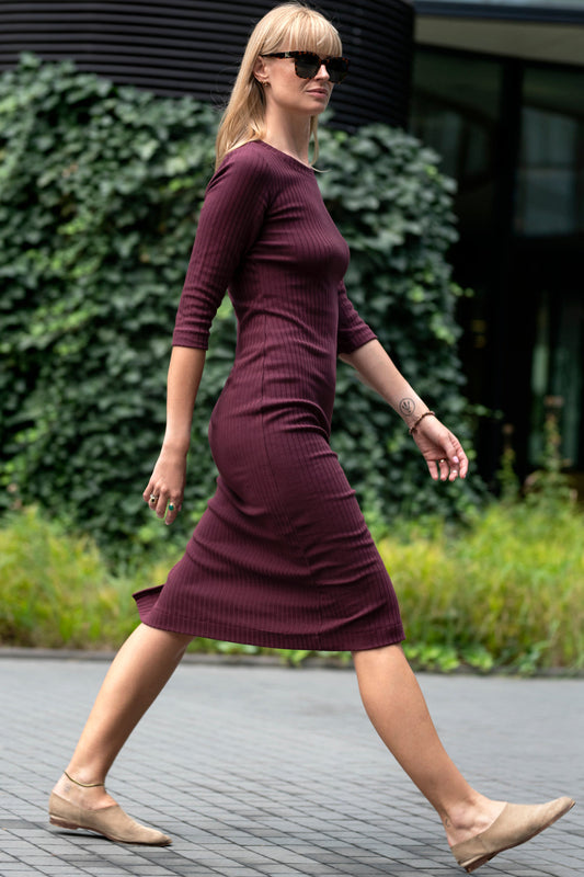 Echo ribbed cotton midi dress – burgundy