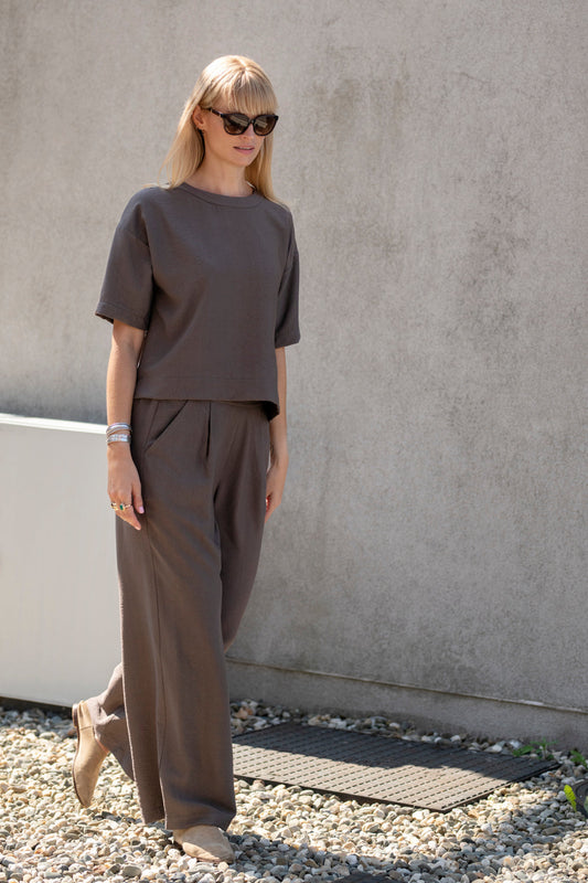 Echo viscose wide leg trousers – cocoa