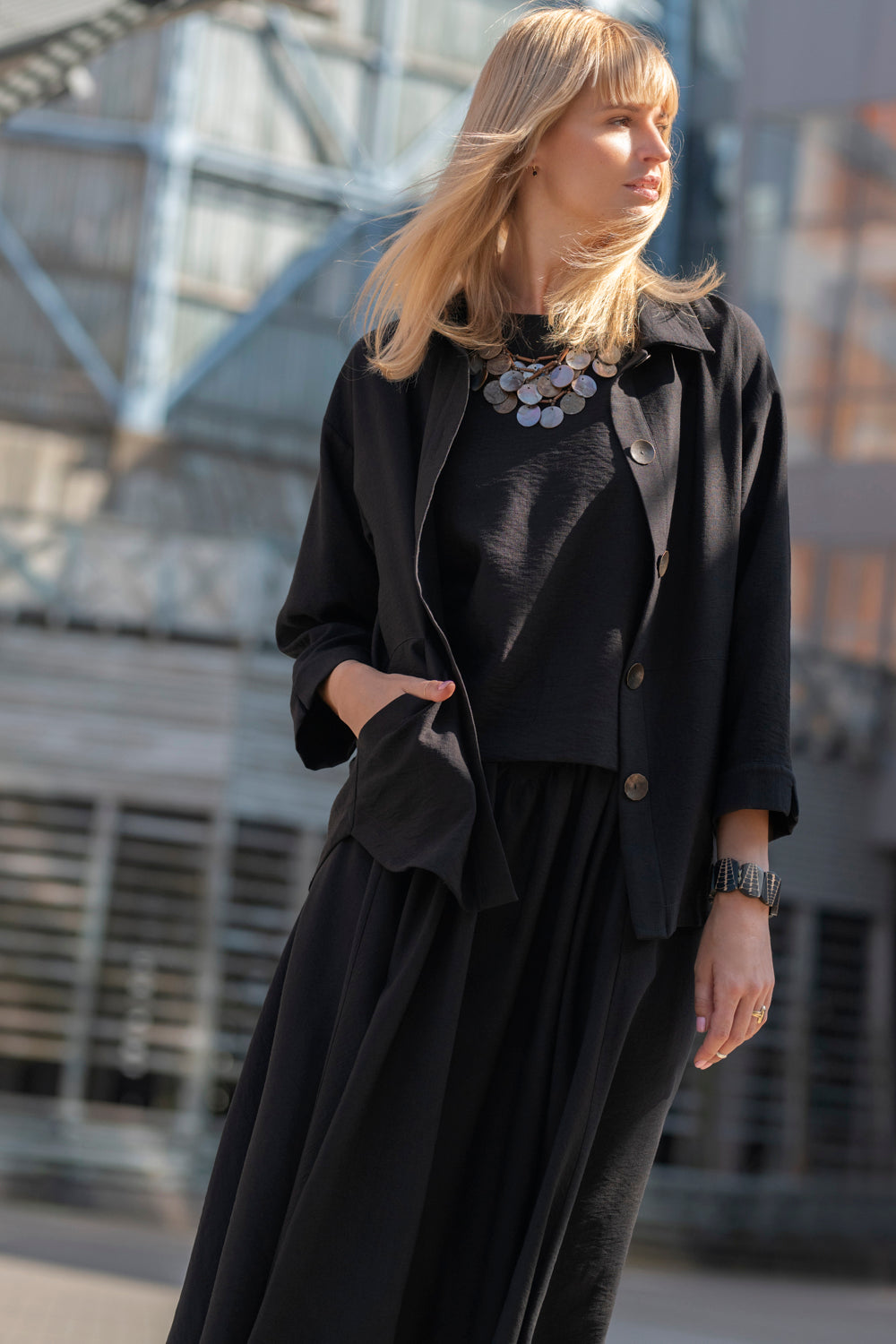Echo viscose shirt with pockets – black
