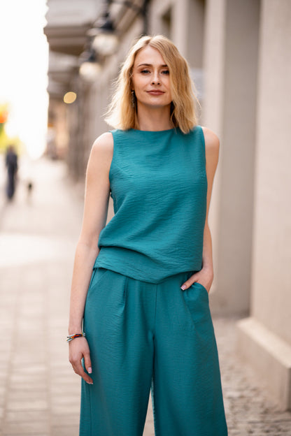 Echo viscose wide-leg trousers set - turquoise