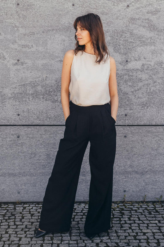 Echo Viscose Wide Leg Trousers – Black