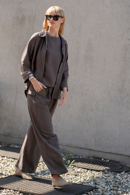 Echo viscose shirt with pockets – cocoa