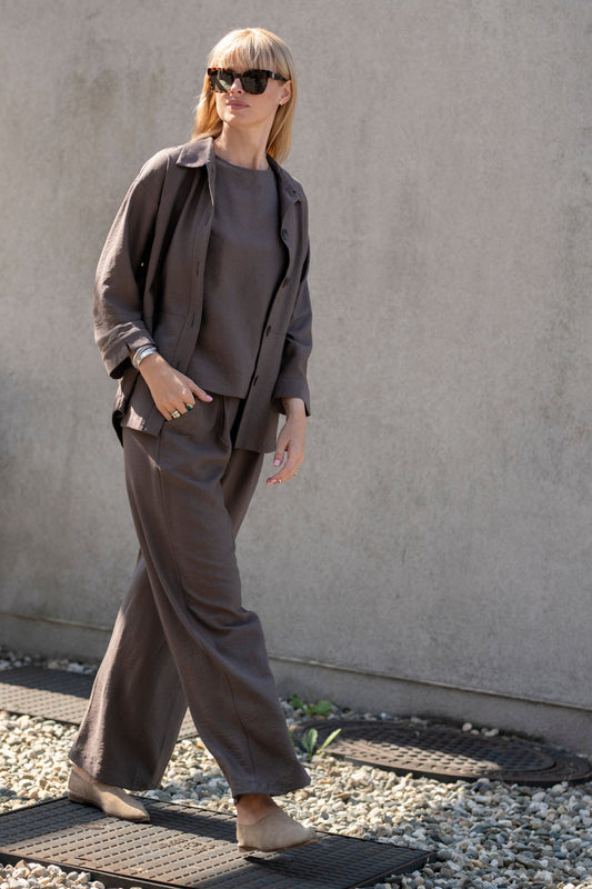 Echo viscose shirt with pockets – cocoa