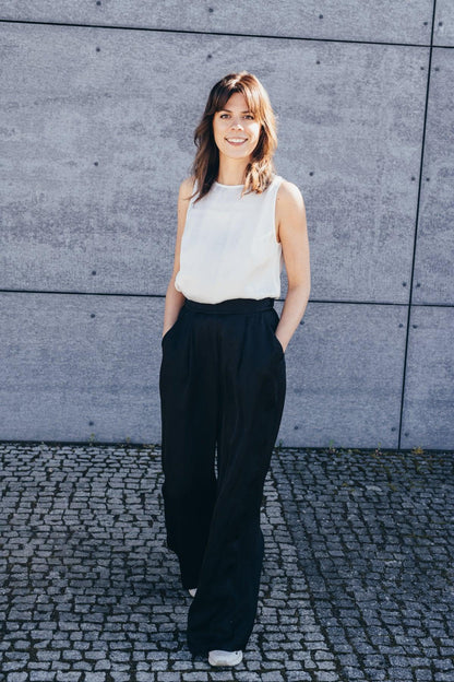 Echo Viscose Satin Wide Leg Trousers – Black