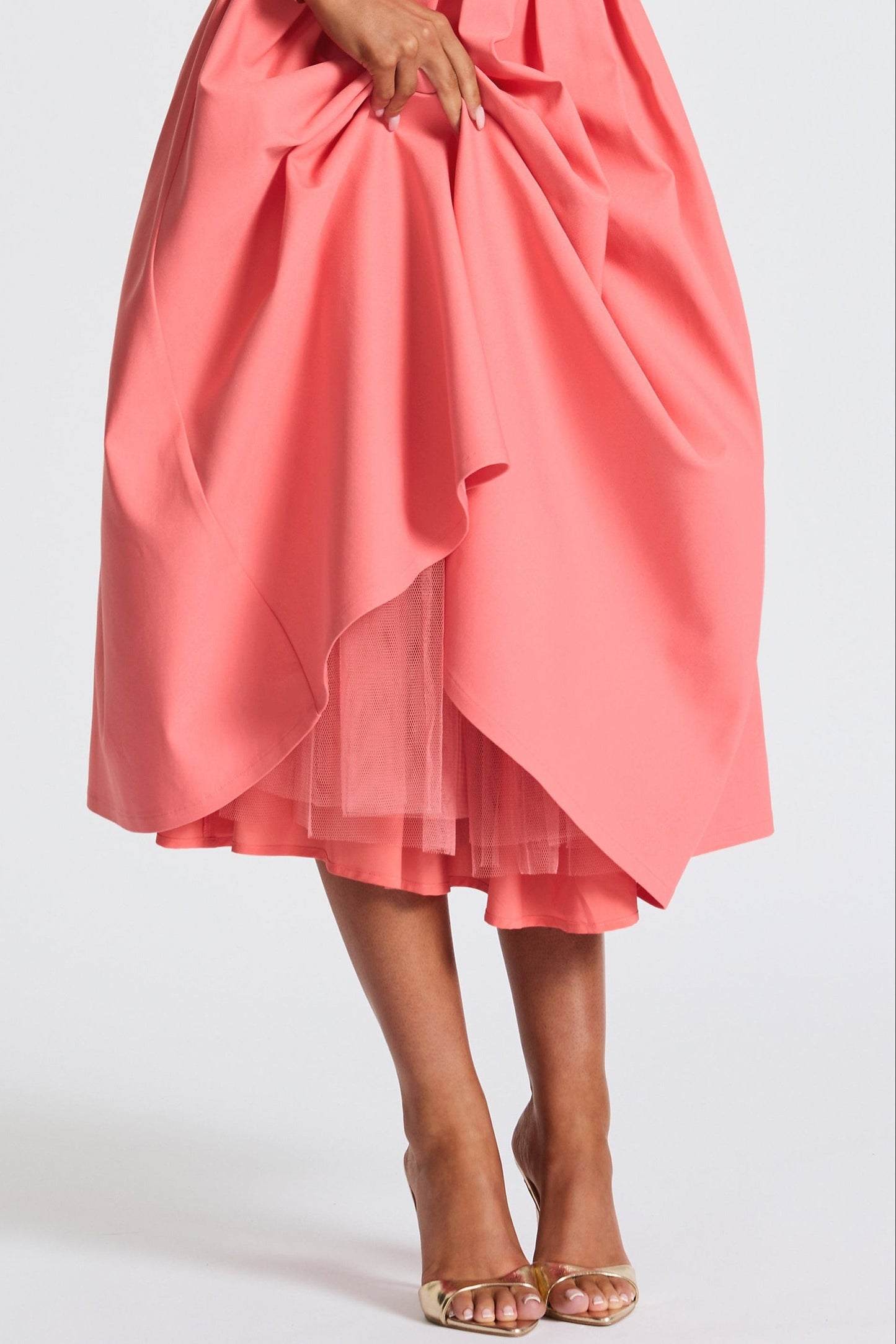 Edith Embroidery Midi Dress - Coral Pink
