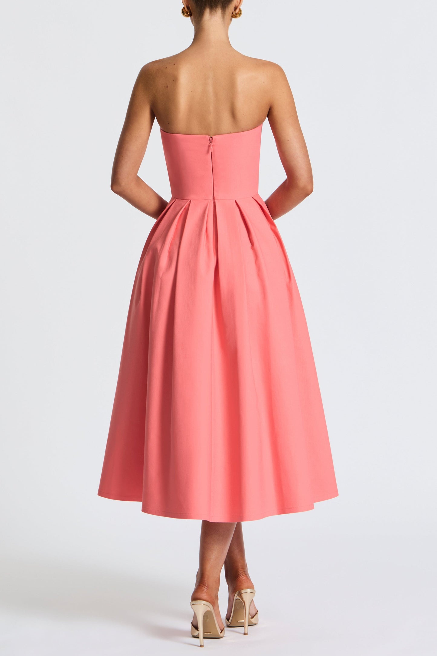 Edith Embroidery Midi Dress - Coral Pink